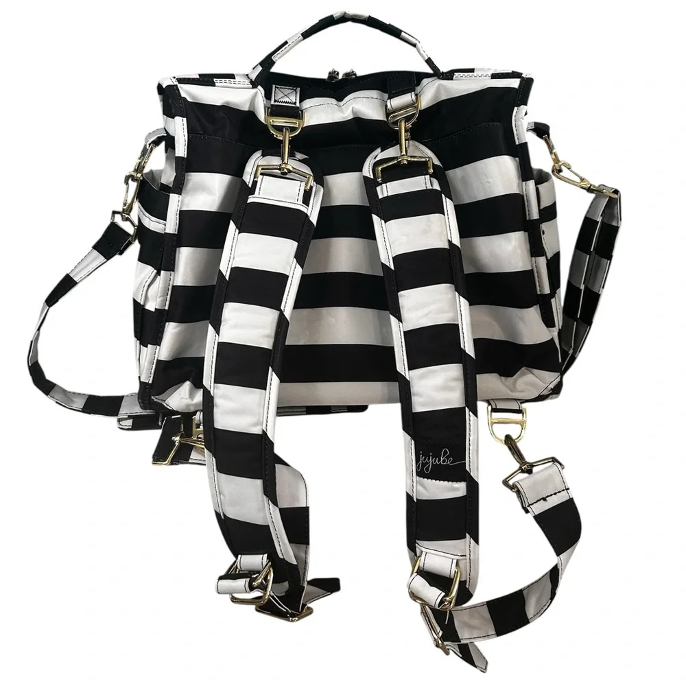 JuJuBe B.F.F. Diaper Bag The First Lady Black White Stripes Legacy Gold with pad